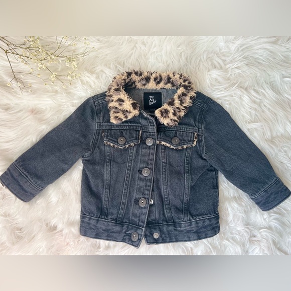 Art Class Leopard Trim Baby Jean Jacket - 12 Months - Picture 2 of 5